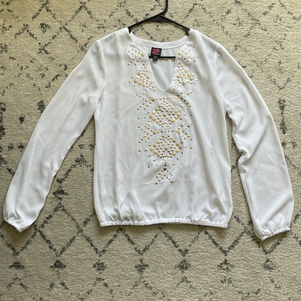 Bebe XS White Sheer Long-sleeve Blouse
